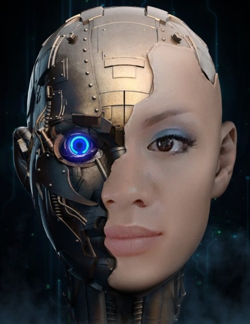 Girl's half face reveals robot side